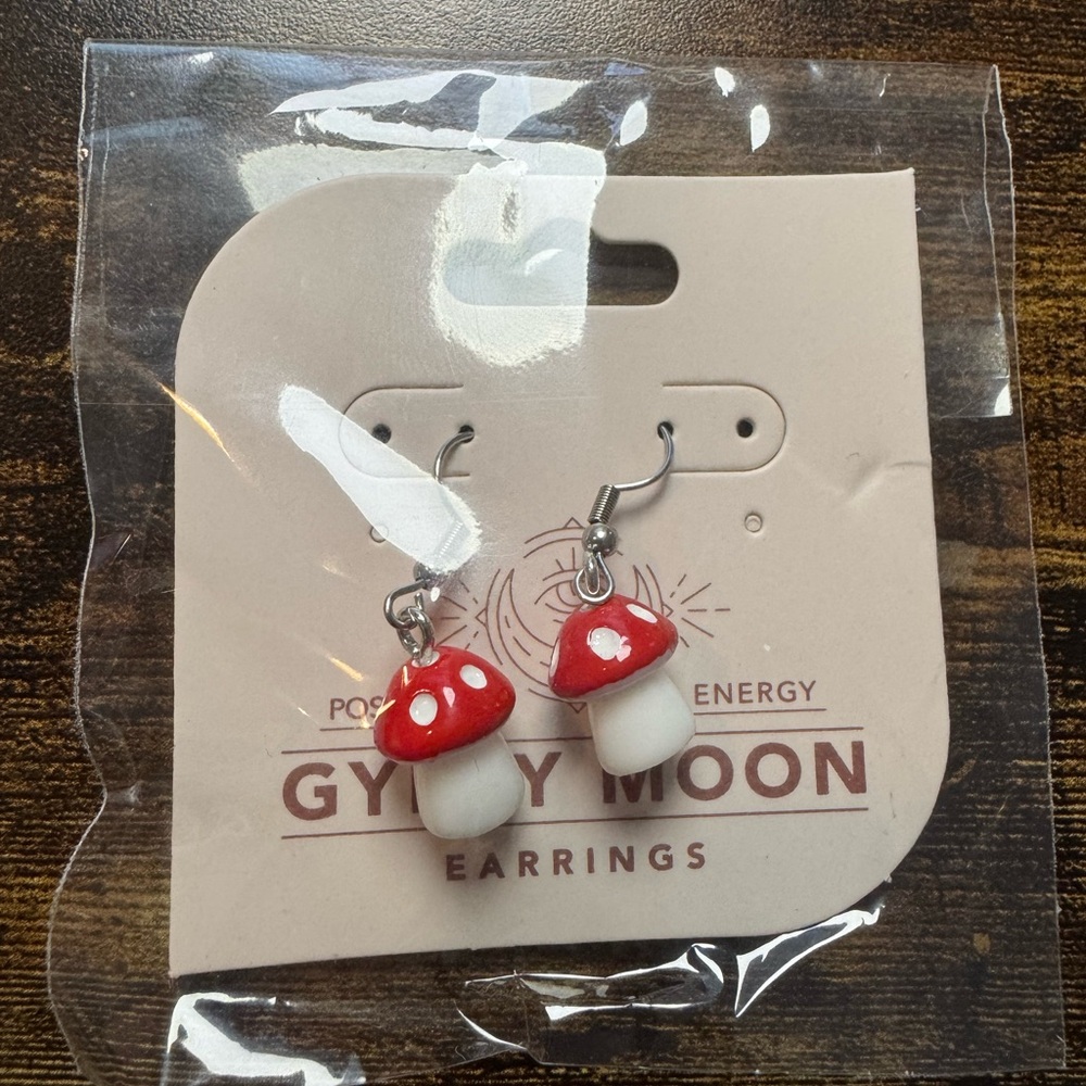 Gypsy Moon Red and White Mushroom Earrings